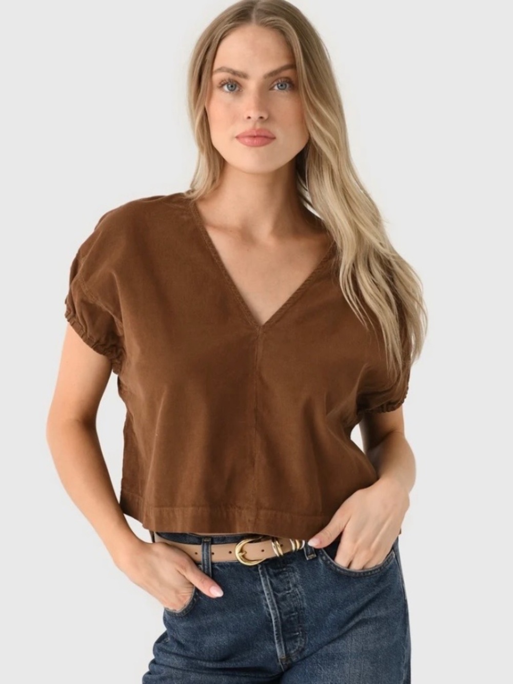 Velvet by Graham and Spencer Mai Cropped Brown Cord Top Size S